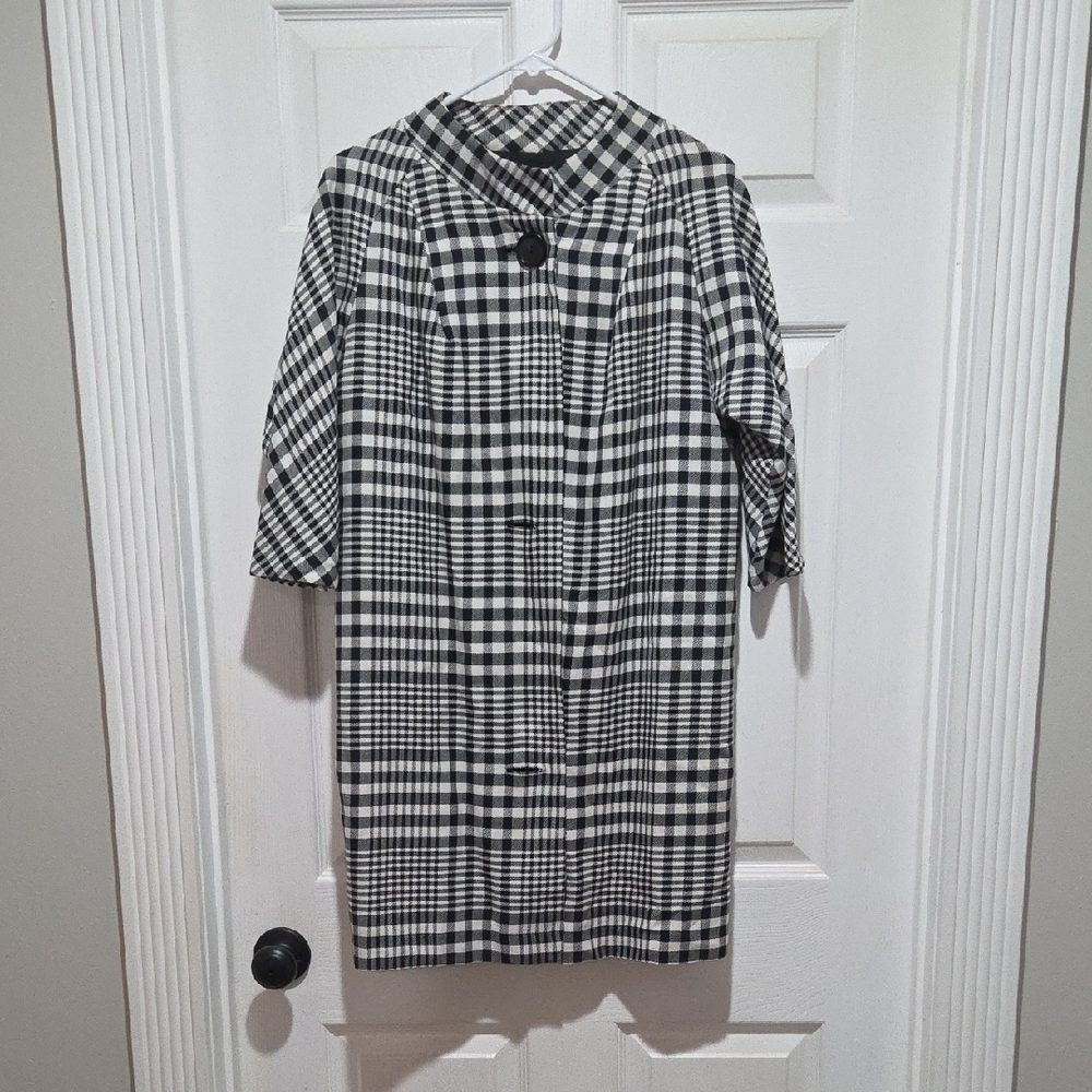 Retro Black and White Checkered Swing Coat